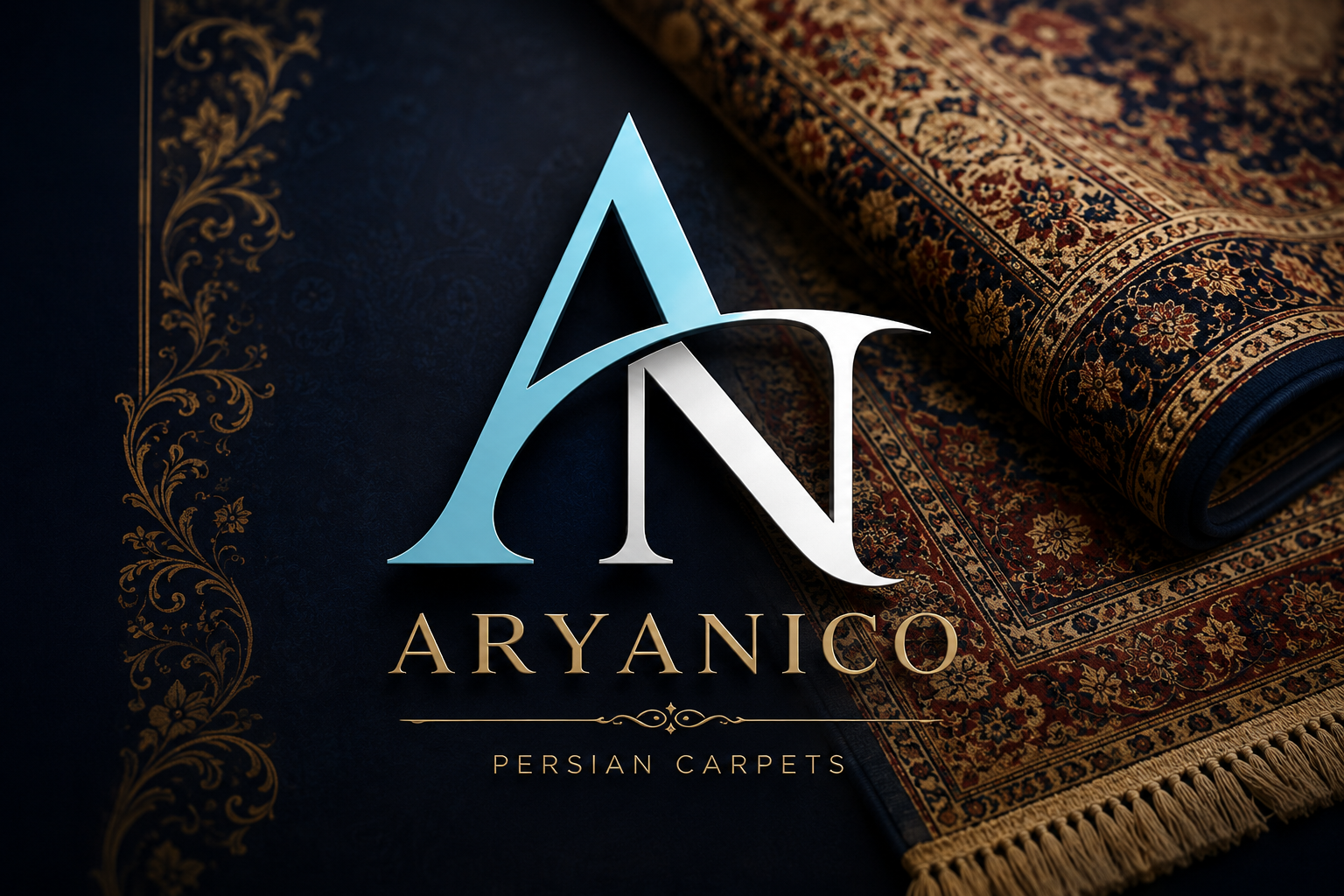 Ornamental Persian medallion motif in the AryaNico brand colors