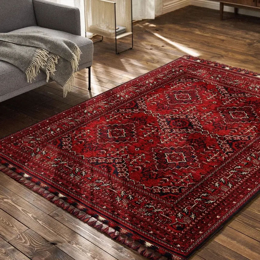 Handmade Persian carpet with red medallion pattern